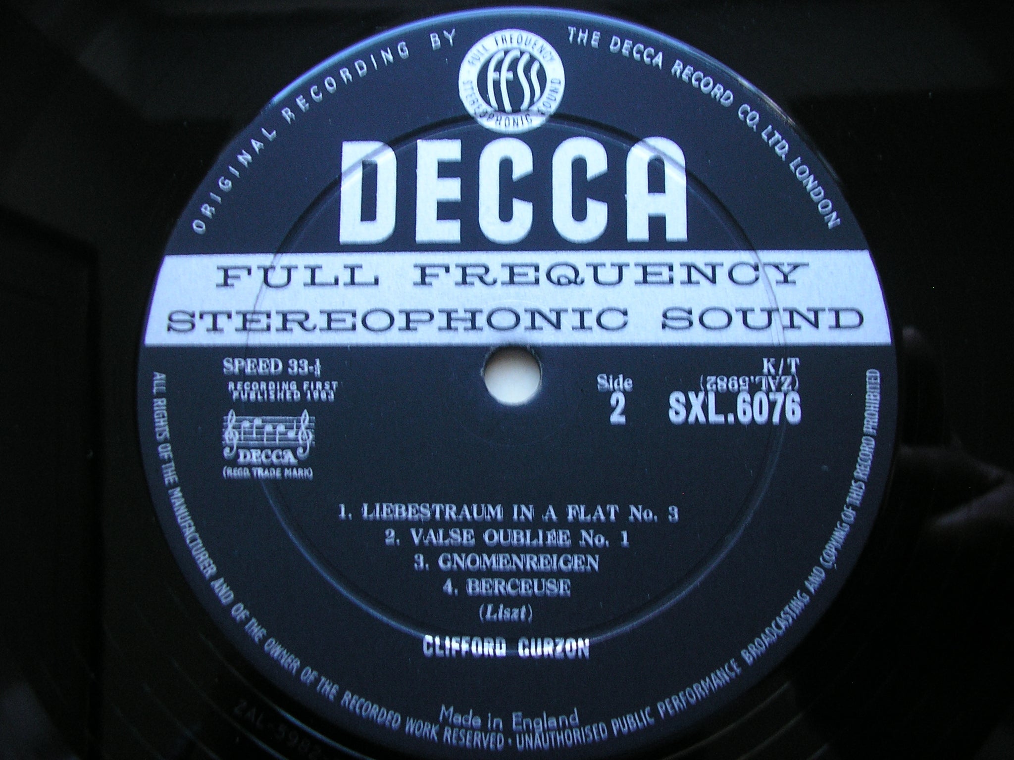 SXL 6076 LISZT: SONATA IN B Minor / BERCEUSE / LIEBESTRAUM / GNOMENREIGEN CLIFFORD CURZON