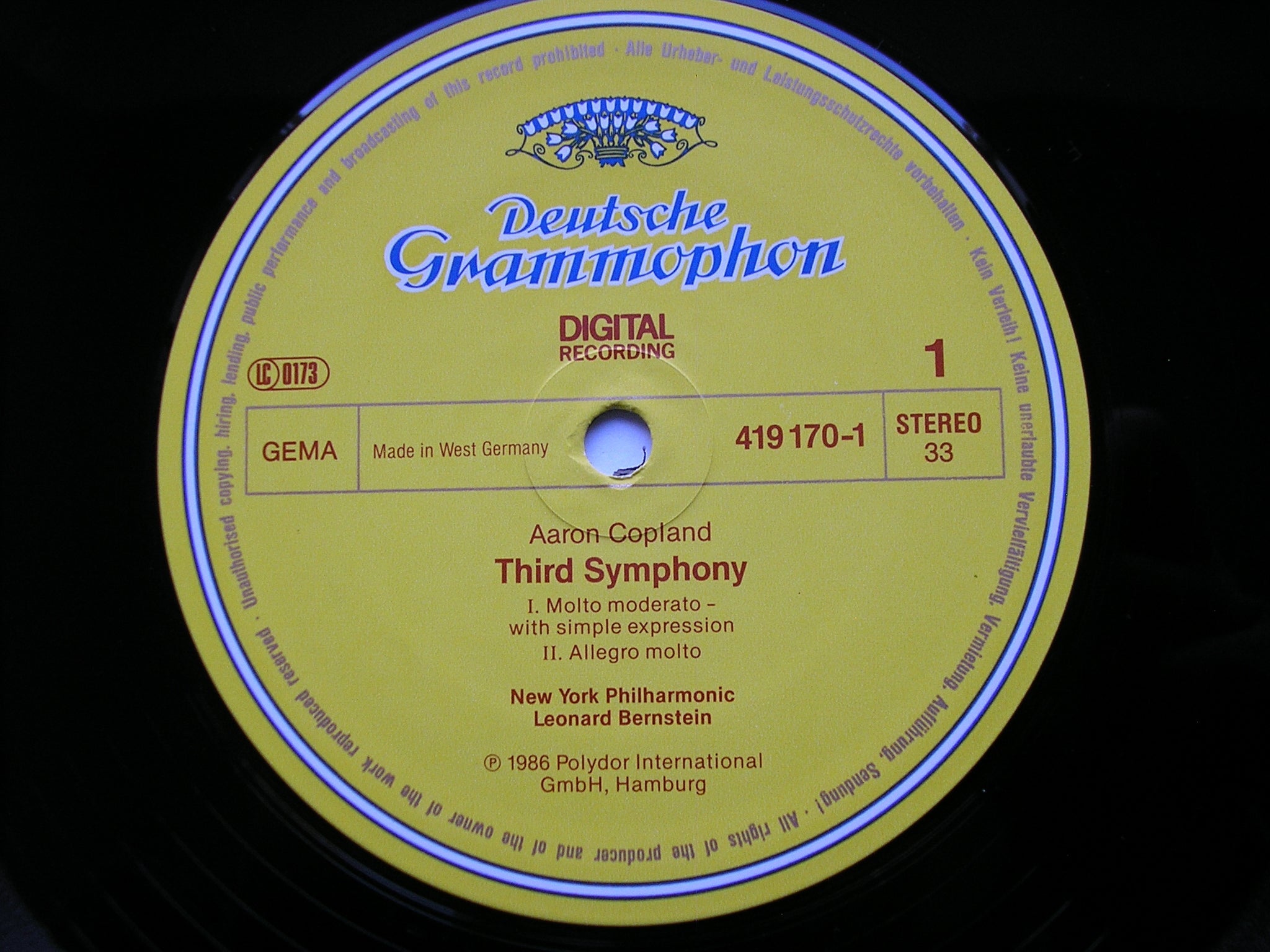 COPLAND: SYMPHONY No. 3  'Quiet City'        BERNSTEIN / NEW YORK PHILHARMONIC    419 170