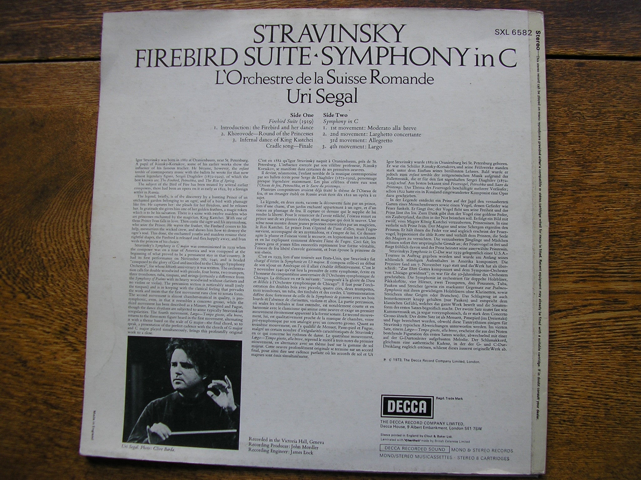 STRAVINSKY: THE FIREBIRD / SYMPHONY in C       SEGAL / SUISSE ROMANDE      SXL 6582