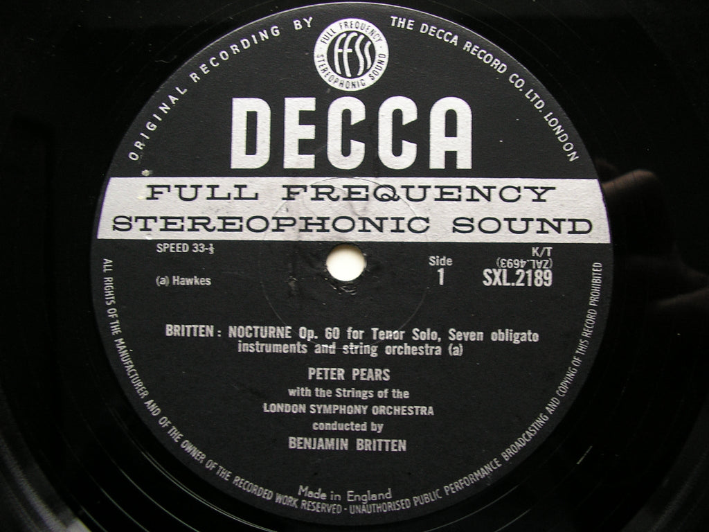 SXL 2189  BRITTEN: NOCTURNE / PETER GRIMES Four Sea Interludes & Passacaglia     PEARS / LONDON SYMPHONY / BRITTEN    SXL 2189