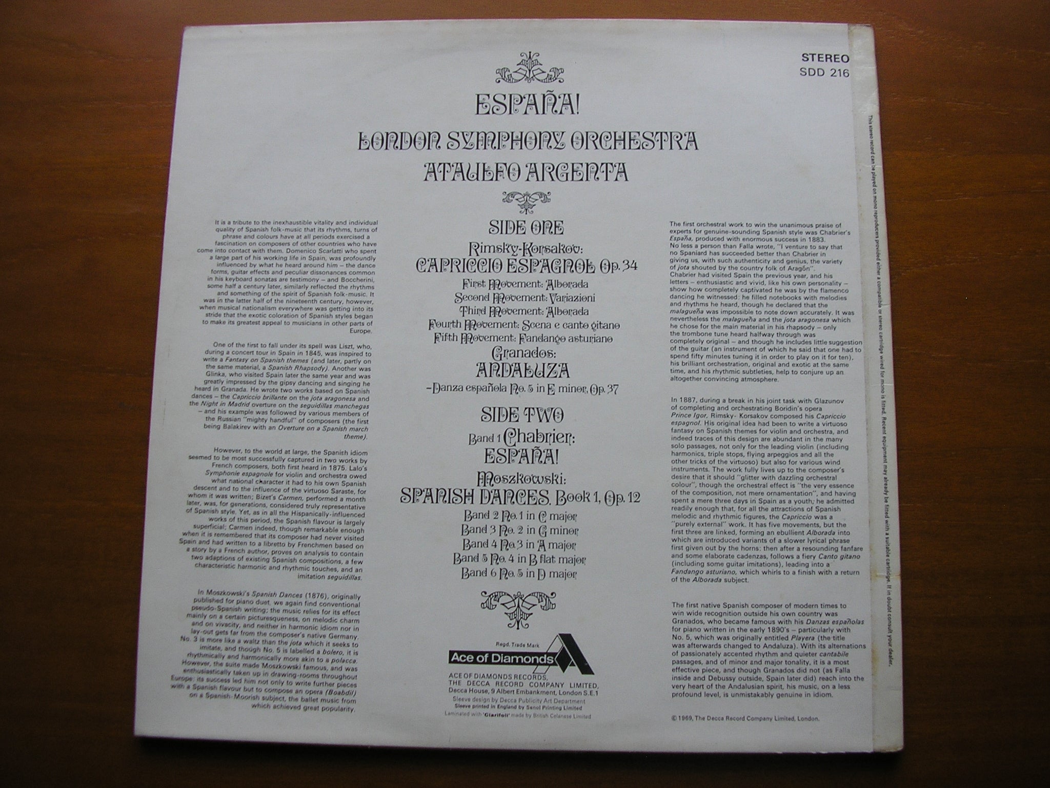 ESPANA!   CHABRIER / RIMSKY-KORSAKOV /GRANADOS / MOSKOWSKI     ARGENTA / LONDON SYMPHONY     SDD 216