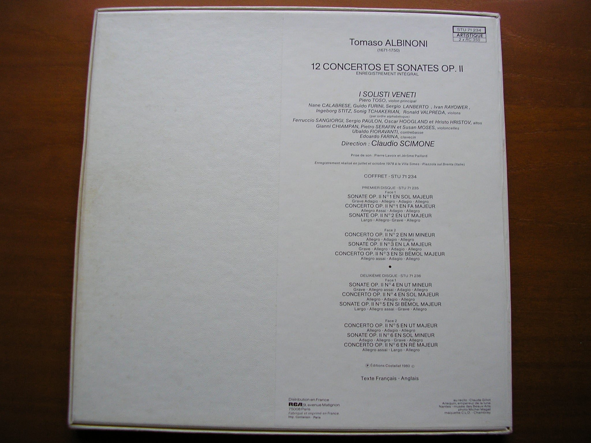 ALBINONI: TWELVE CONCERTOS & SONATAS Op. 11       I SOLOISTI VENETI / SCIMONE   2LP    STU 71234