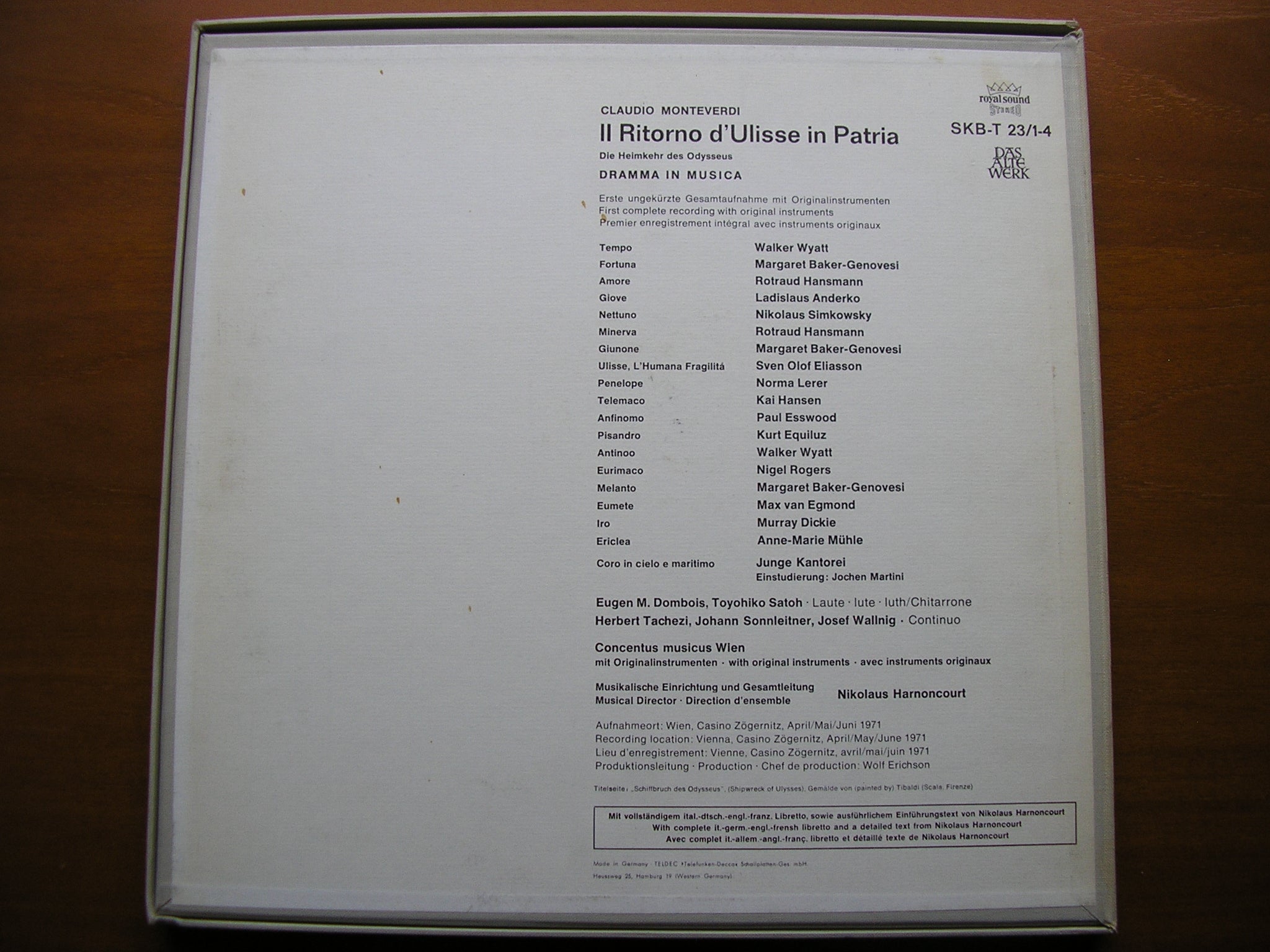 MONTEVERDI: THE RETURN OF ULYSSES     SOLOISTS / CONCENTUS MUSICUS VIENNA / HARNONCOURT    4LP    SKB-T 23 / 1-4