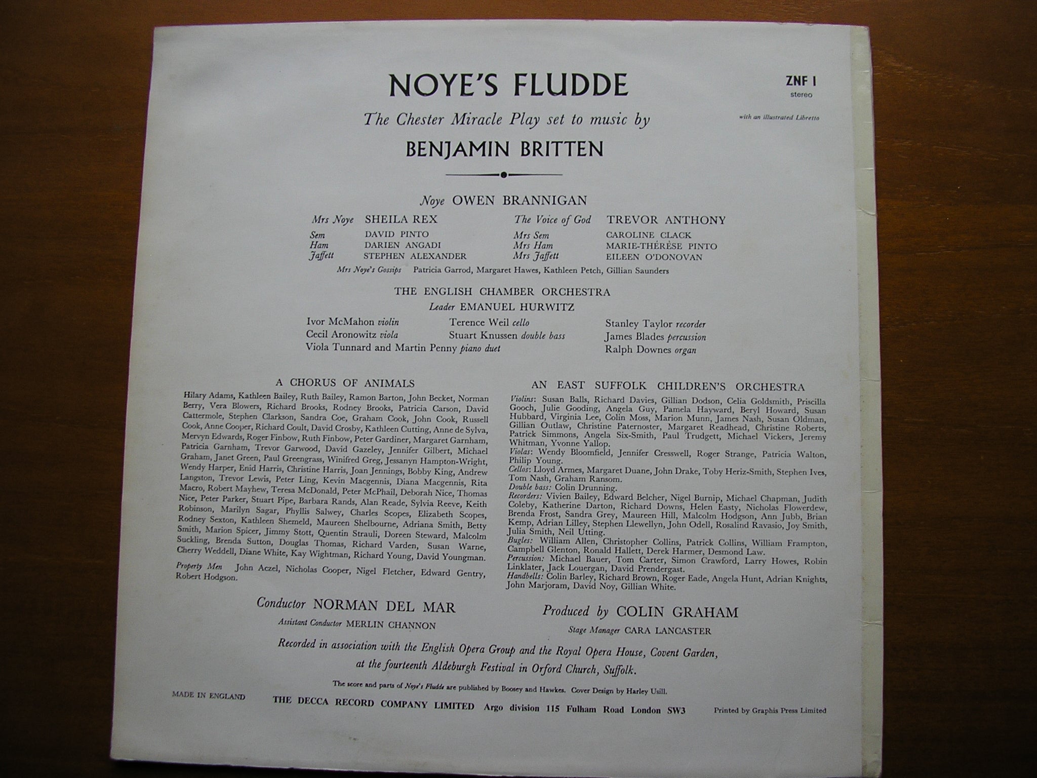 BRITTEN: NOYE'S FLUDDE     SOLOISTS / ENGLISH CHAMBER ORCHESTRA / DEL MAR    ZNF 1