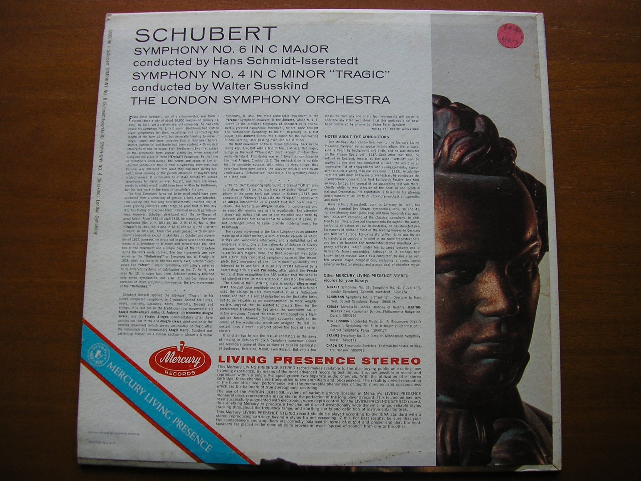 SCHUBERT: SYMPHONIES Nos. 4 & 6     SCHMIDT-ISSERSTEDT / SUSSKIND / LONDON SYMPHONY    SR90196