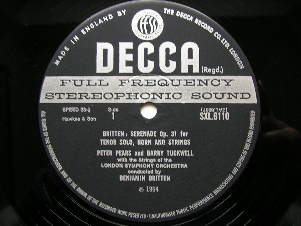 BRITTEN: YOUNG PERSON'S GUIDE TO THE ORCHESTRA / SERENADE Op. 31     PEARS / TUCKWELL / LONDON SYMPHONY / BRITTEN     SXL 6110