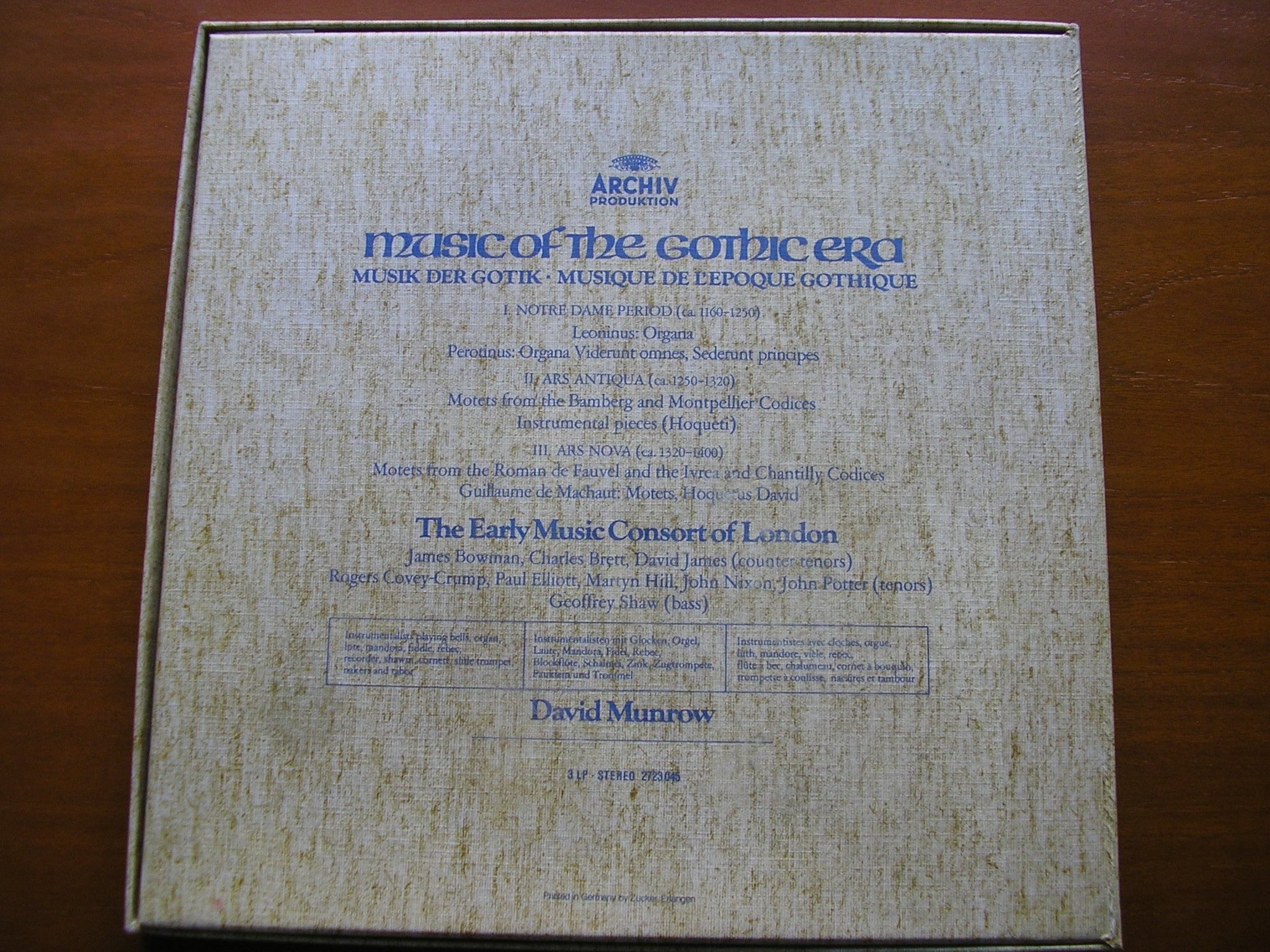 MUSIC OF THE GOTHIC ERA 1160 - 1400     THE EARLY MUSIC CONSORT OF LONDON / MUNROW   2723 045