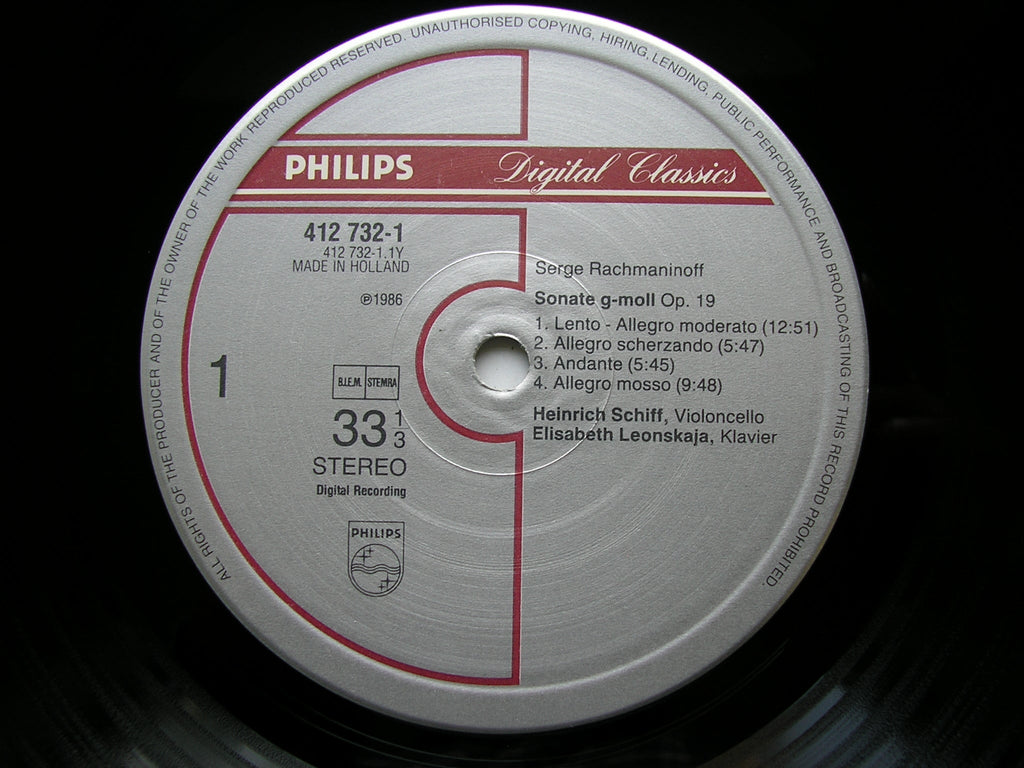 RACHMANINOV: CELLO SONATA / VOCALISE      SCHIFF / LEONSKAJA     412 732