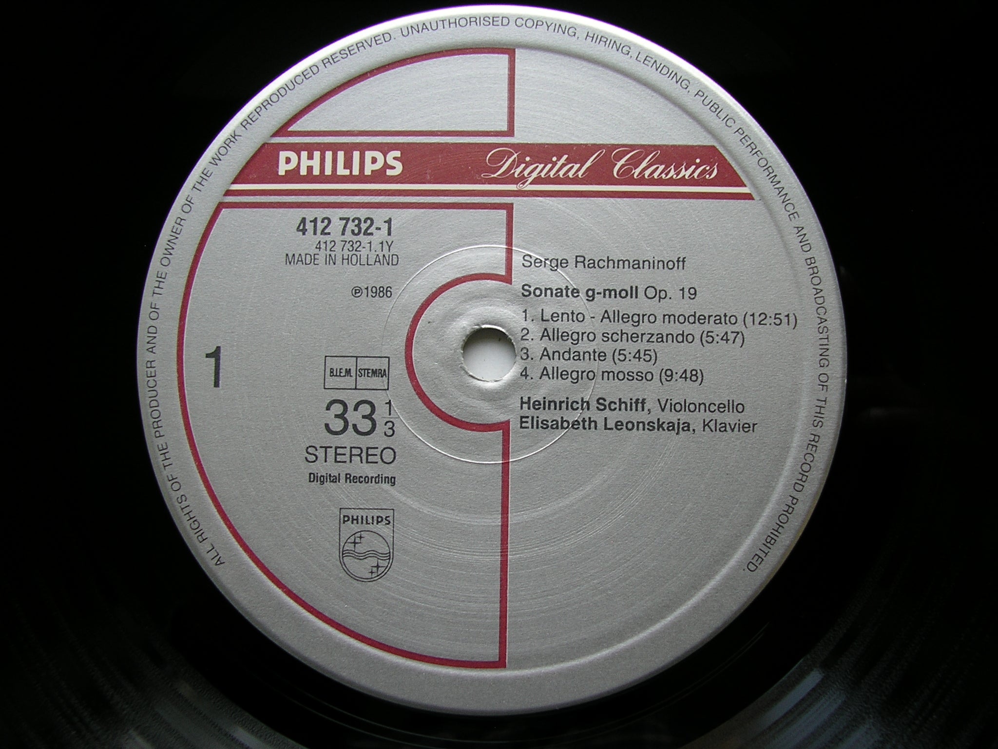 RACHMANINOV: CELLO SONATA / VOCALISE      SCHIFF / LEONSKAJA     412 732