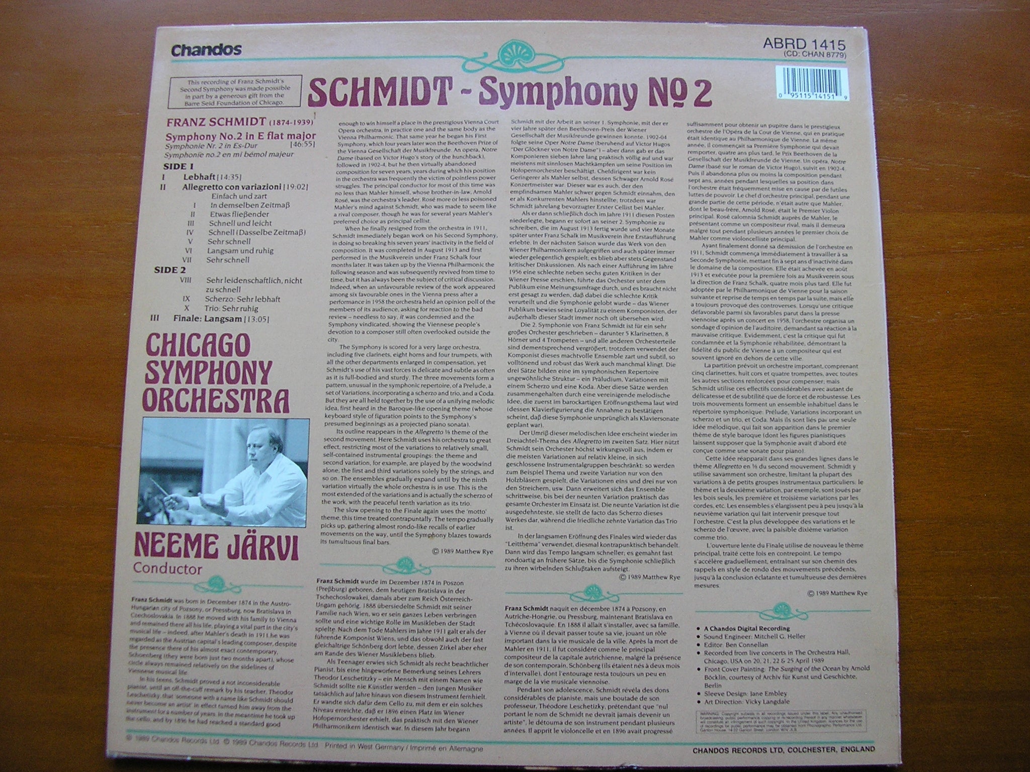 SCHMIDT: SYMPHONY No. 2      JARVI / CHICAGO SYMPHONY     ABRD 1415