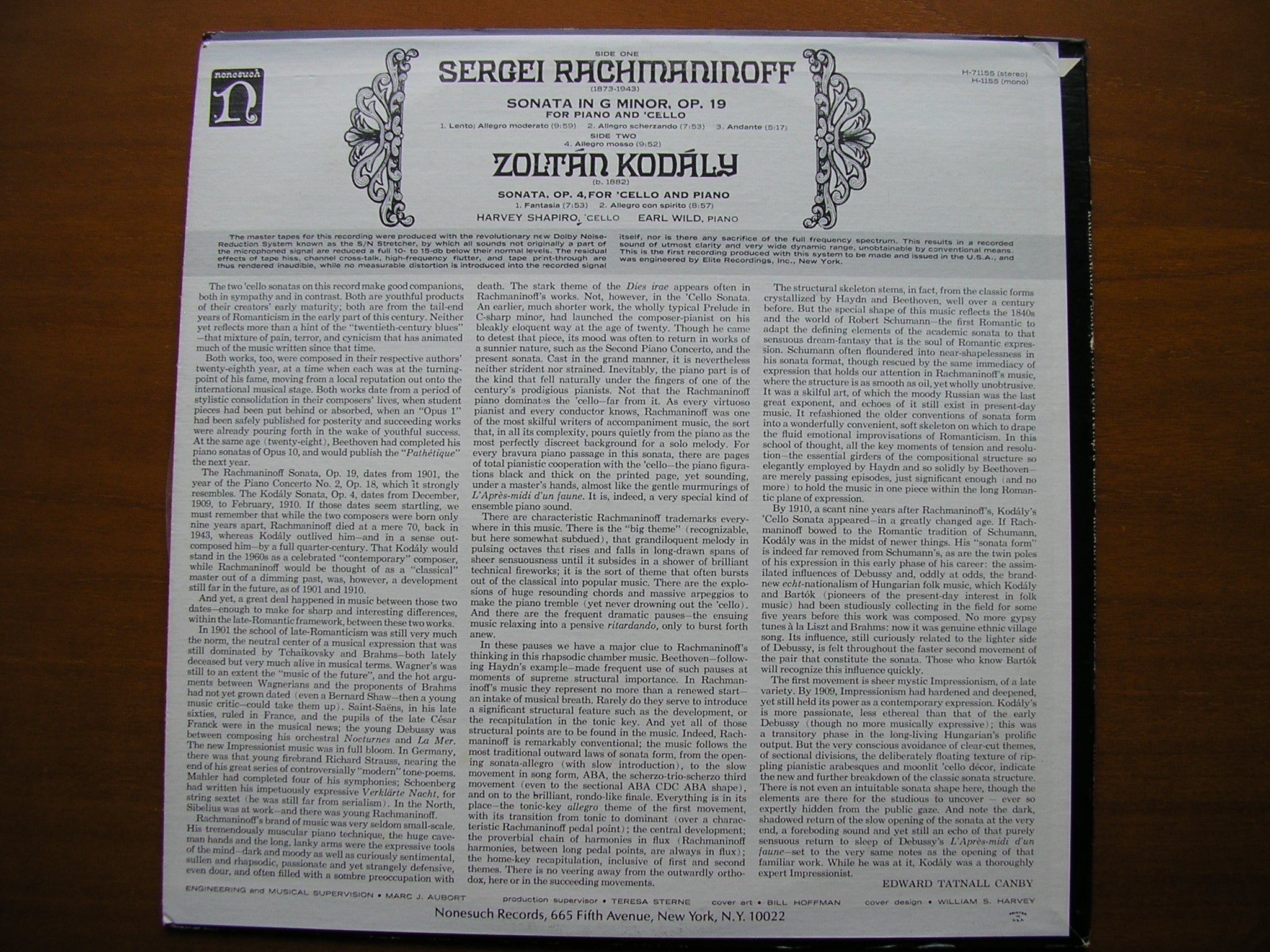 RACHMANINOV: CELLO SONATA / KODALY: CELLO SONATA     SHAPIRO / WILD     H-71155