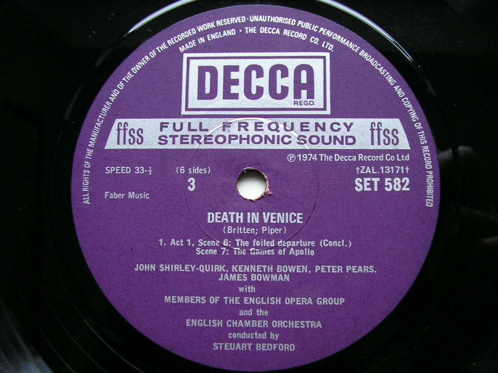 BRITTEN: DEATH IN VENICE     PEARS / SHIRLEY-QUIRK / BOWMAN / ENGLISH CHAMBER ORCHESTRA / BEDFORD    3LP     SET 581-3