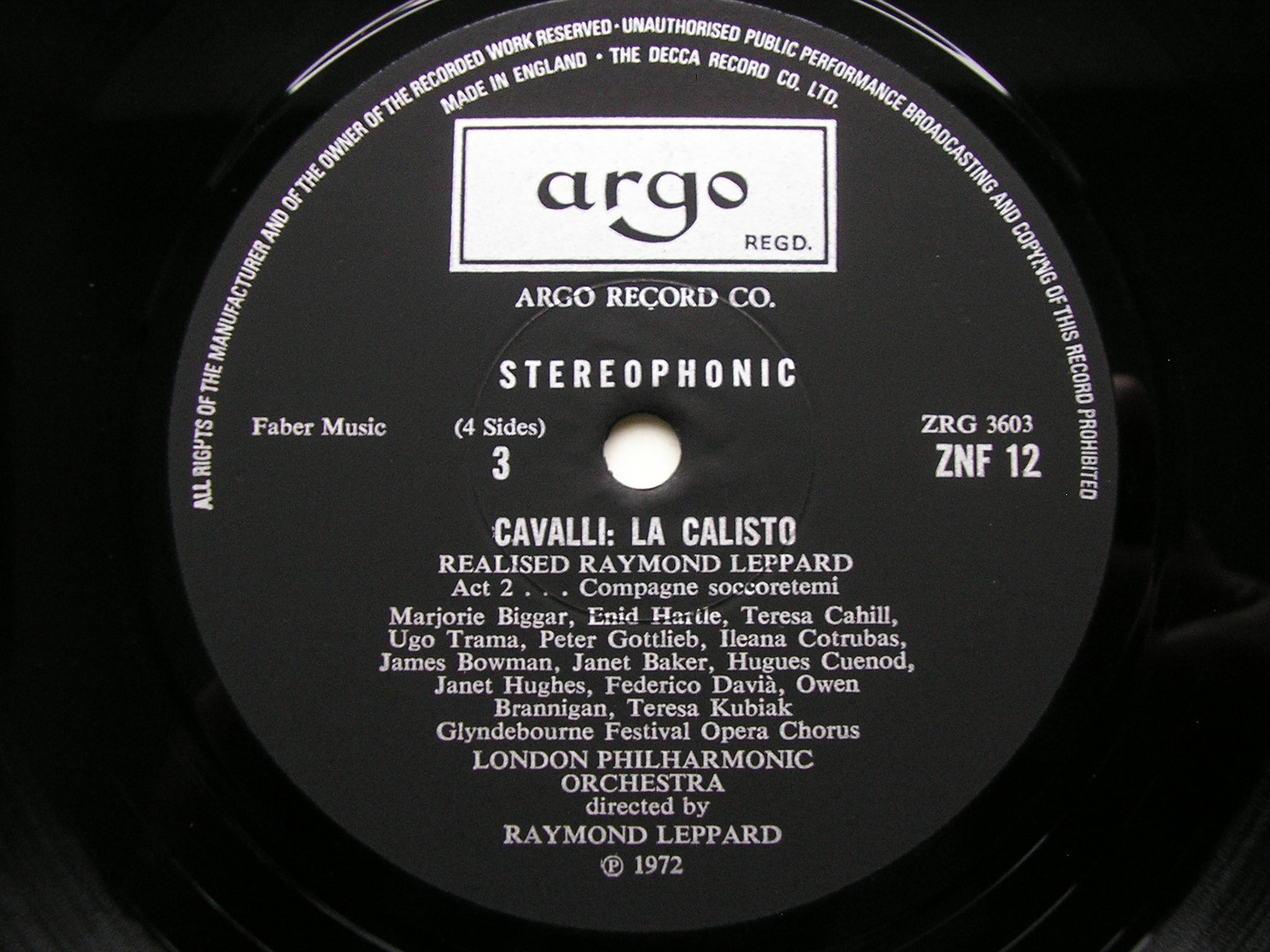 CAVALLI: LA CALISTO     BAKER / CUENOD / COTRUBAS / BRANNIGAN / BOWMAN / LONDON PHILHARMONIC / LEPPARD     ZNF 11-12