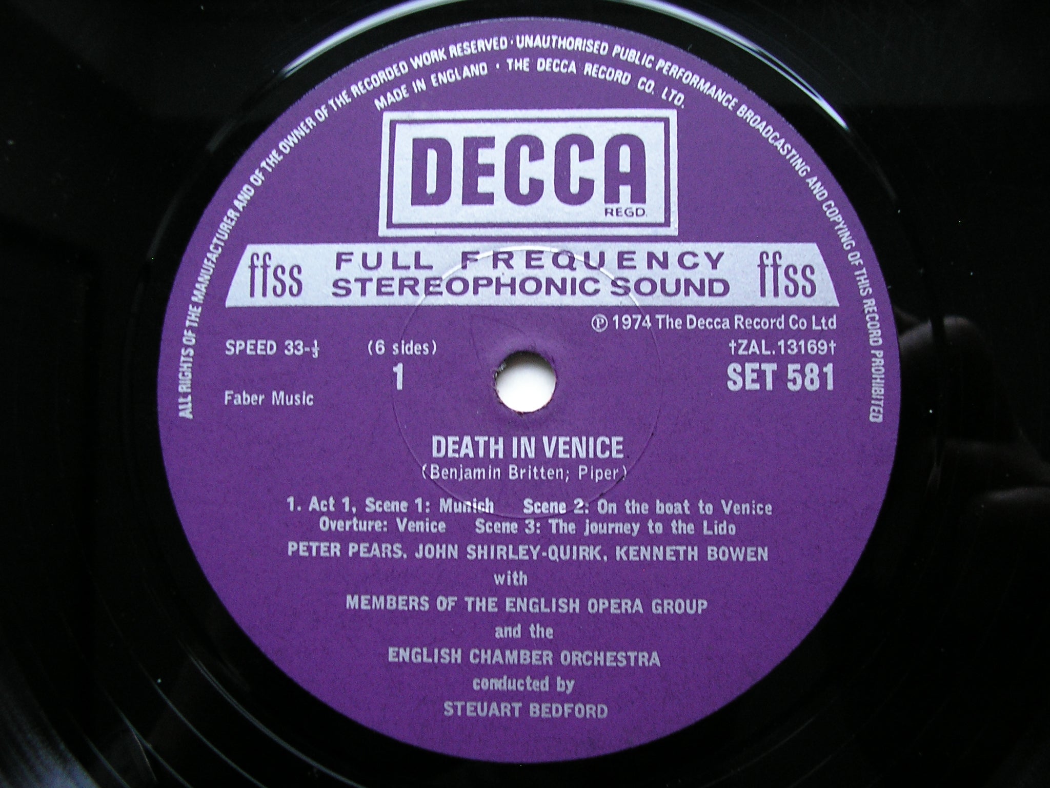 BRITTEN: DEATH IN VENICE     PEARS / SHIRLEY-QUIRK / BOWMAN / ENGLISH CHAMBER ORCHESTRA / BEDFORD    3LP     SET 581-3