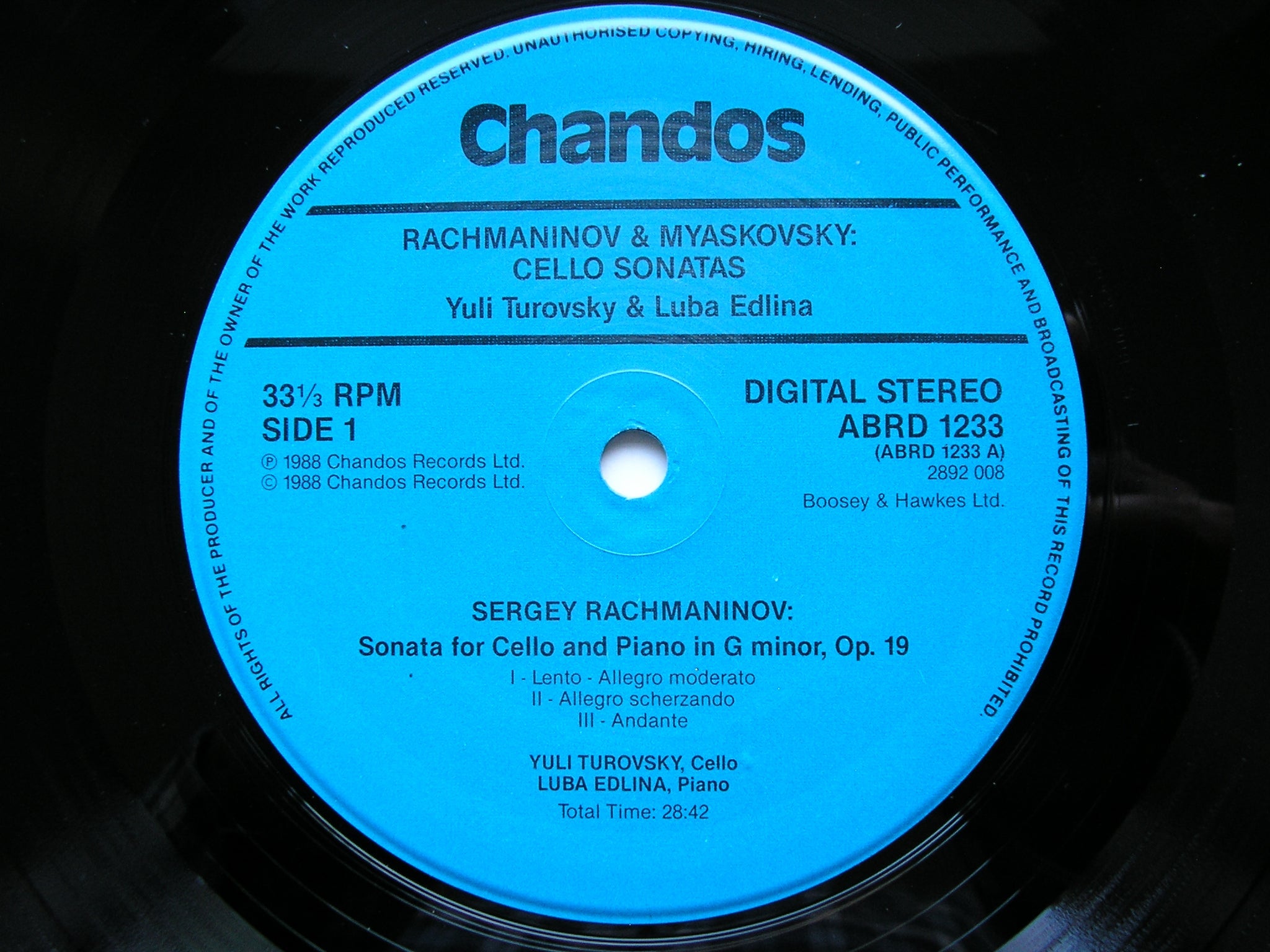 RACHMANINOV: CELLO SONATA / MYASKOVSKY: CELLO SONATA No. 2    TUROVSKY / EDLINA    ABRD 1233