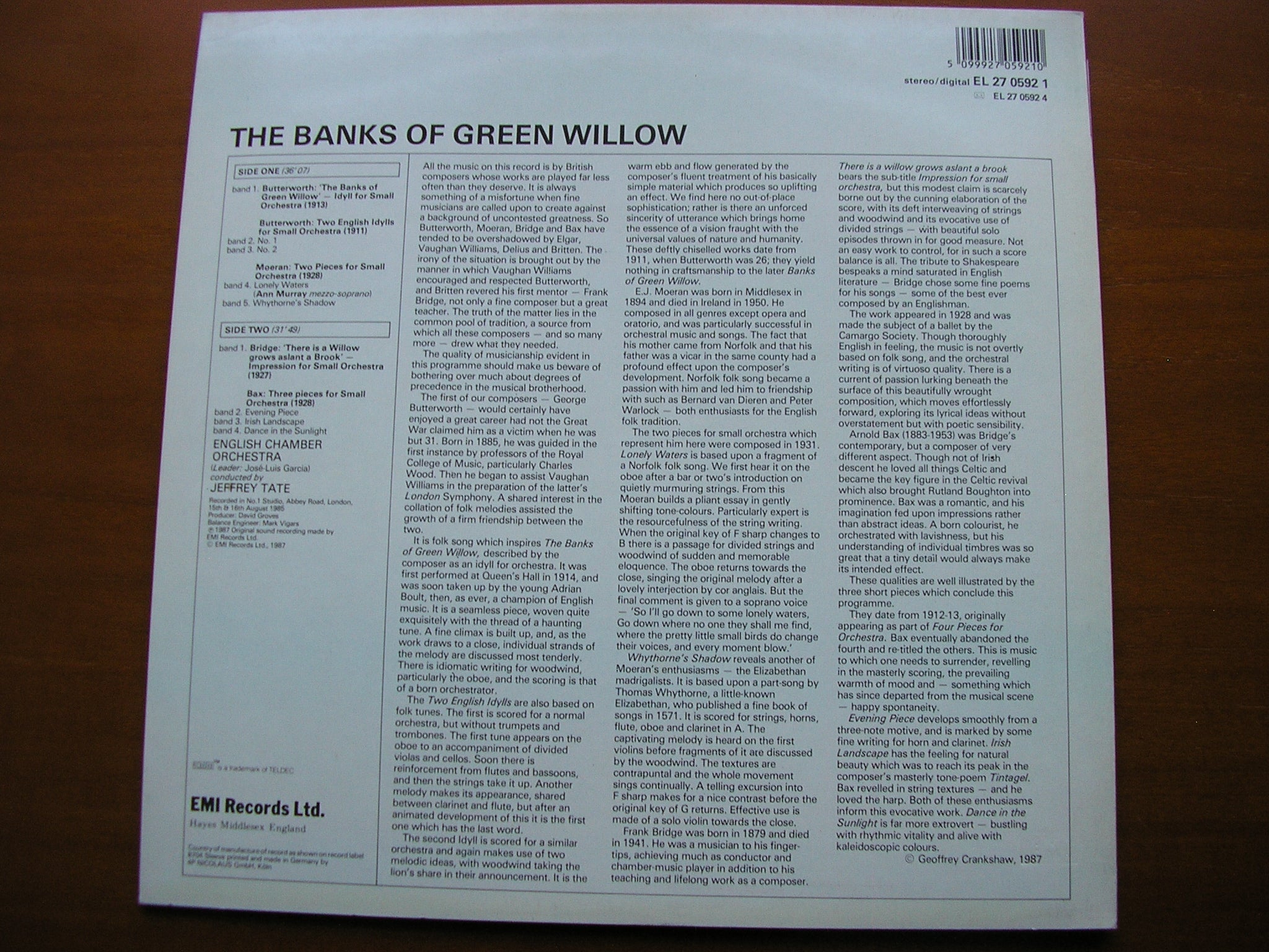 THE BANKS OF GREEN WILLOW: BUTTERWORTH / MOERAN / BAX / BRIDGE      ENGLISH CHAMBER ORCHESTRA / TATE    27 0592