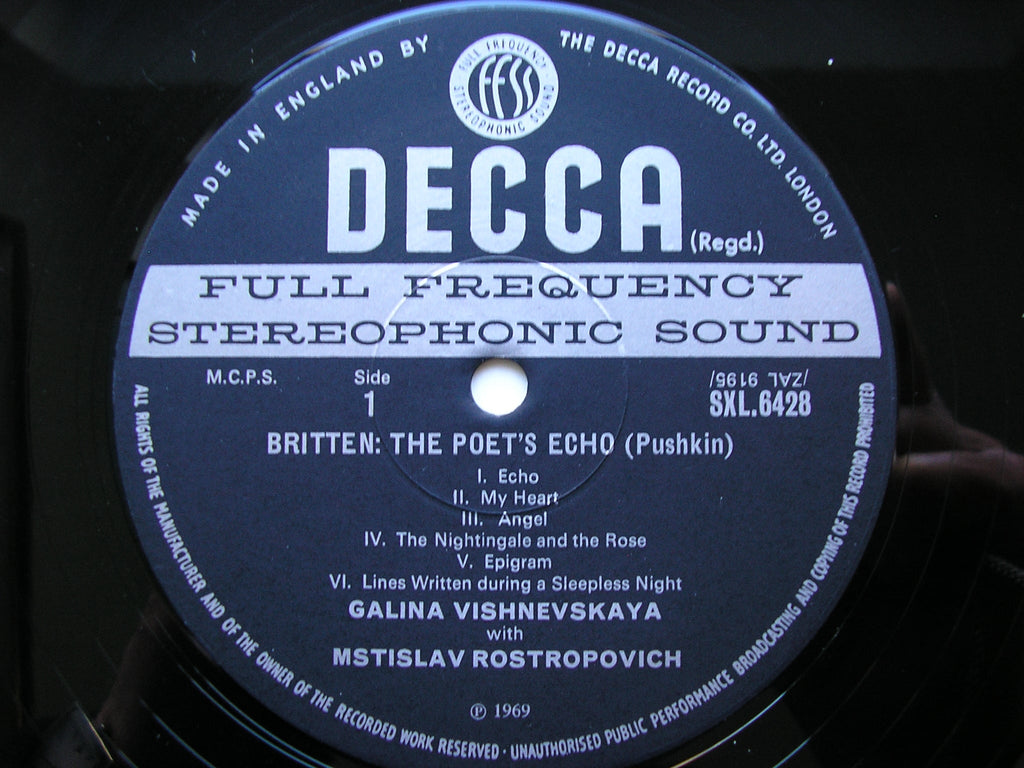 BRITTEN: THE POET'S ECHO / TCHAIKOVSKY: SIX SONGS      VISHNEVSKAYA / ROSTROPOVICH     SXL 6428