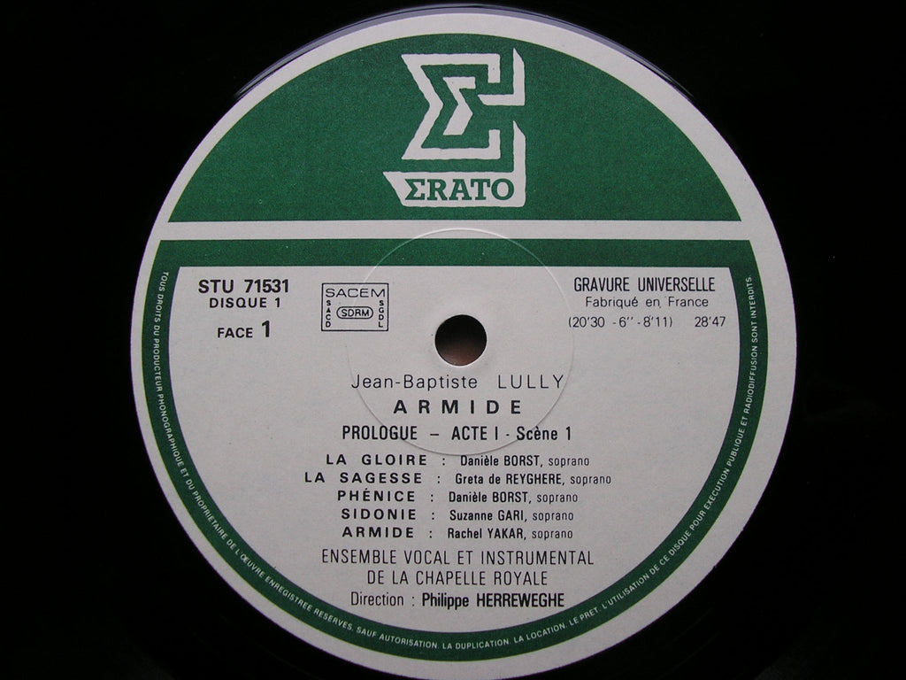 LULLY: ARMIDE    YAKAR / VANDERSTEENE / POULENARD / DE MEY / COLD / CHAPELLE ROYALE / HERREWEGHE   2LP    STU 715302    2LP