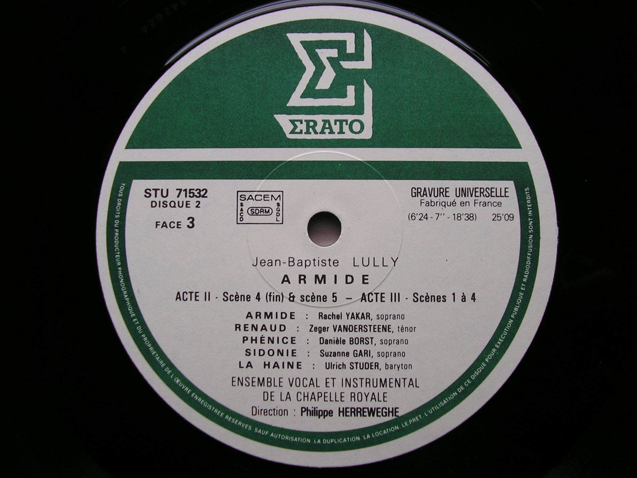 LULLY: ARMIDE    YAKAR / VANDERSTEENE / POULENARD / DE MEY / COLD / CHAPELLE ROYALE / HERREWEGHE   2LP    STU 715302    2LP