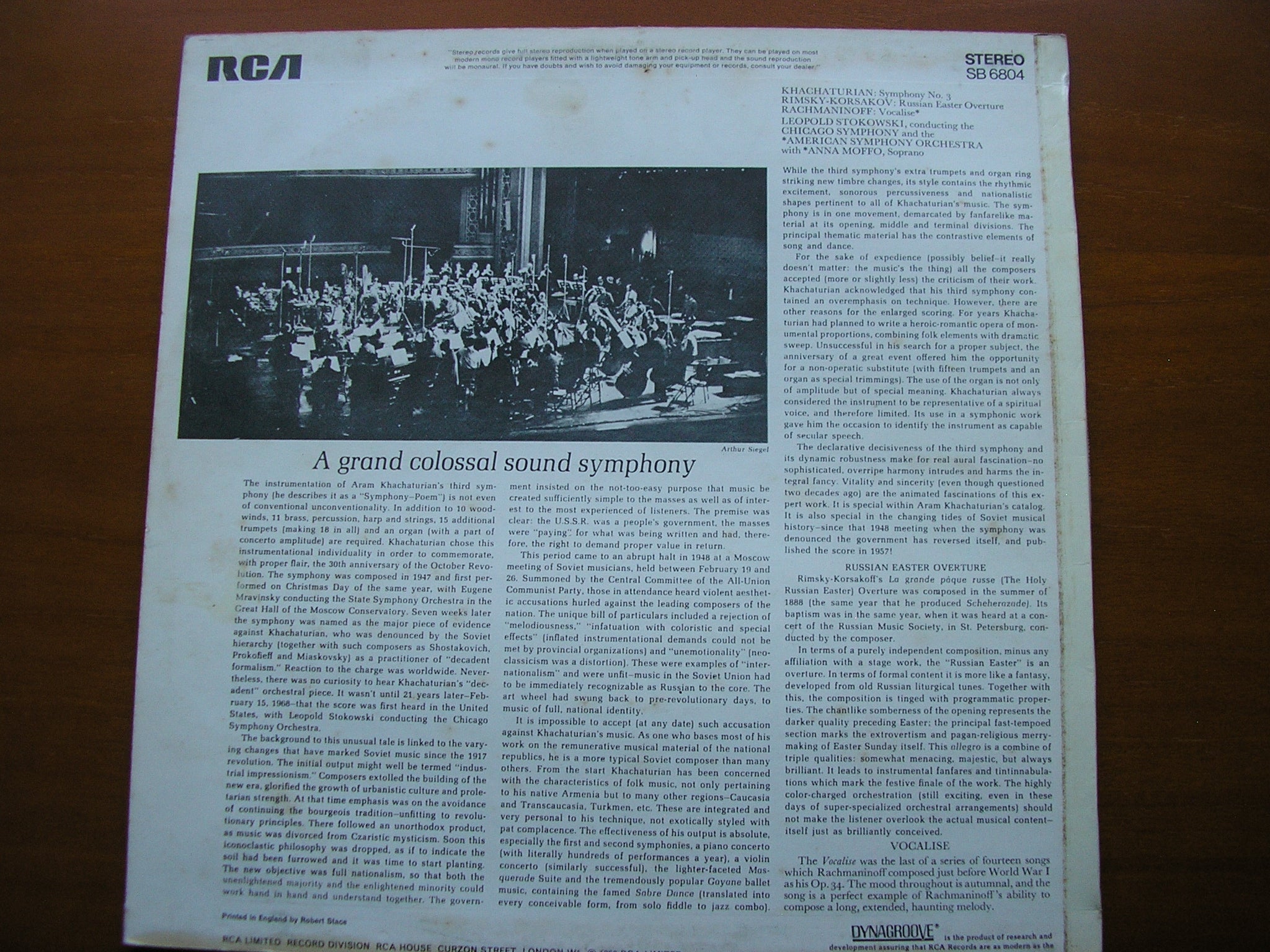 KHACHATURIAN: SYMPHONY No. 3 / RIMSKY-KORSAKOV: RUSSIAN EASTER FESTIVAL    MOFFO / CHICAGO SYMPHONY / STOKOWSKI     SB 6804