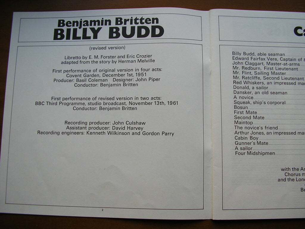 BRITTEN: BILLY BUDD     GLOSSOP / PEARS / LANGDON / LONDON SYMPHONY / BRITTEN   3LP     SET 379-81