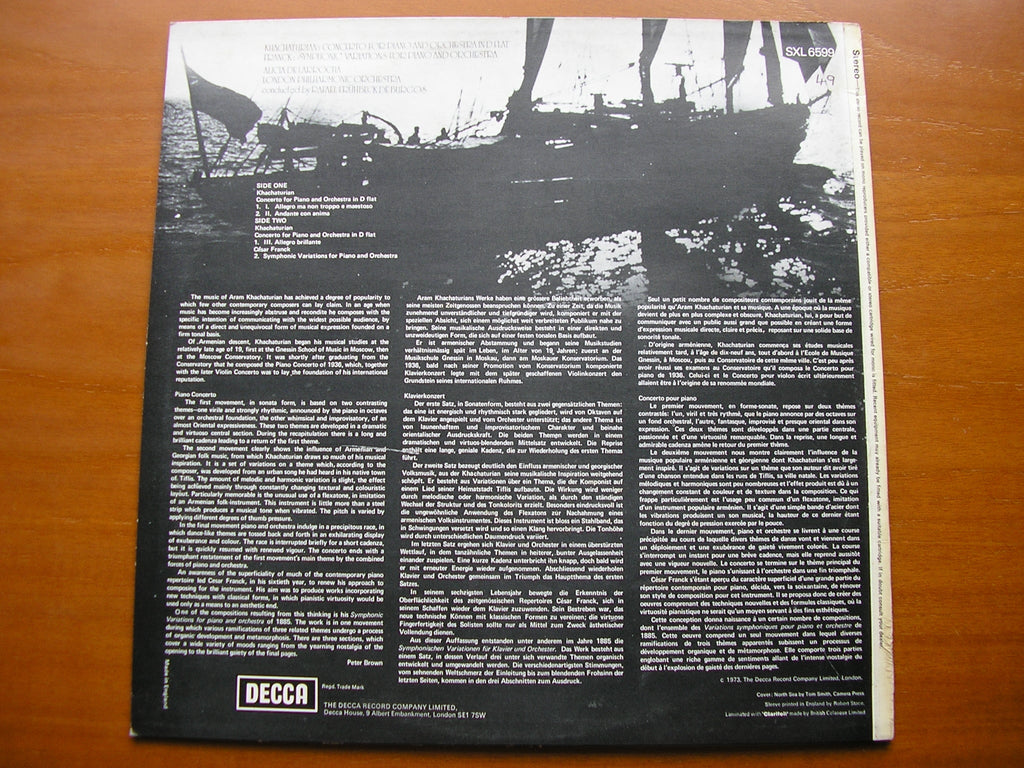 SXL 6599 KHACHATURIAN: PIANO CONCERTO / FRANCK: SYMPHONIC VARIATIONS LARROCHA / LONDN PHILHARMONIC / DE BURGOS