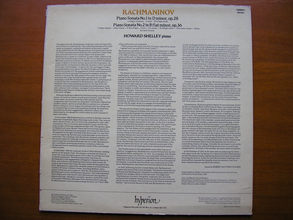 RACHMANINOV: THE TWO PIANO SONATAS      HOWARD SHELLEY     A66047