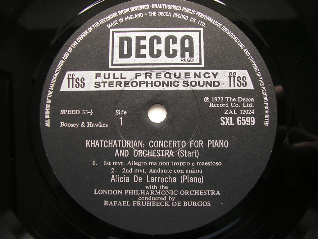 SXL 6599 KHACHATURIAN: PIANO CONCERTO / FRANCK: SYMPHONIC VARIATIONS LARROCHA / LONDN PHILHARMONIC / DE BURGOS