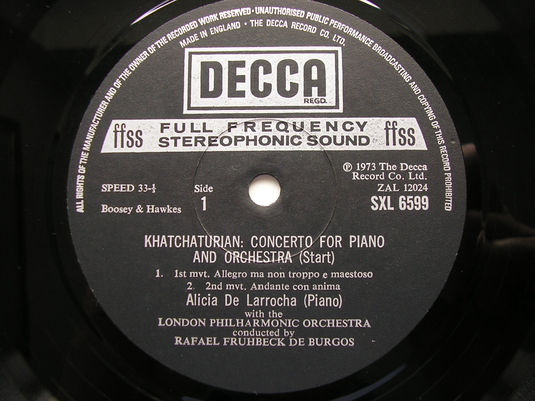 SXL 6599 KHACHATURIAN: PIANO CONCERTO / FRANCK: SYMPHONIC VARIATIONS LARROCHA / LONDN PHILHARMONIC / DE BURGOS