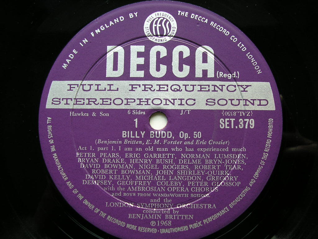 BRITTEN: BILLY BUDD     GLOSSOP / PEARS / LANGDON / LONDON SYMPHONY / BRITTEN   3LP     SET 379-81