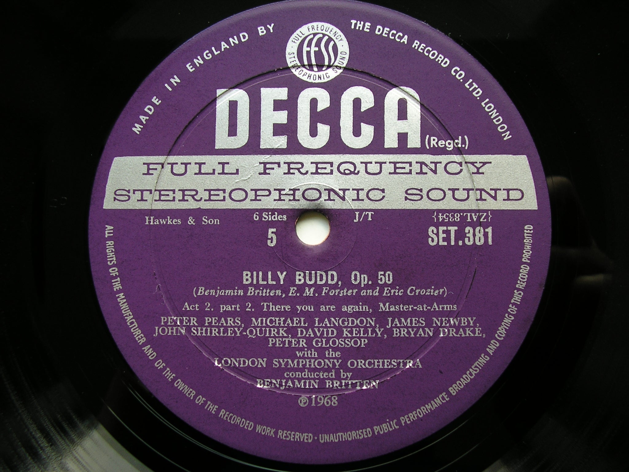 BRITTEN: BILLY BUDD     GLOSSOP / PEARS / LANGDON / LONDON SYMPHONY / BRITTEN   3LP     SET 379-81