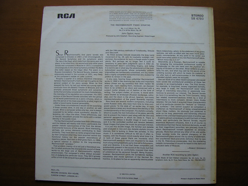 RACHMANINOV: THE TWO PIANO SONATAS     JOHN OGDON      SB 6793