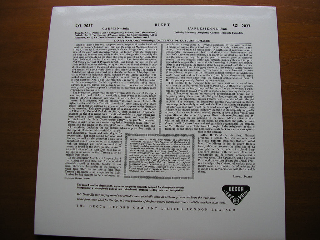 SXL 2037 BIZET: CARMEN Suite / L'ARLESIENNE Suite ANSERMET / SUISSE ROMANDE