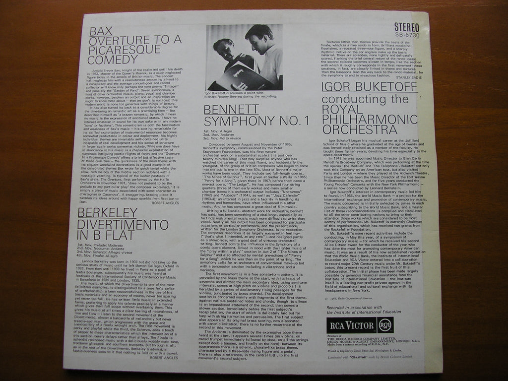 BAX / BERKELEY / BENNETT: ORCHESTRAL WORKS       BUKETOFF / ROYAL PHILHARMONIC      SB 6730