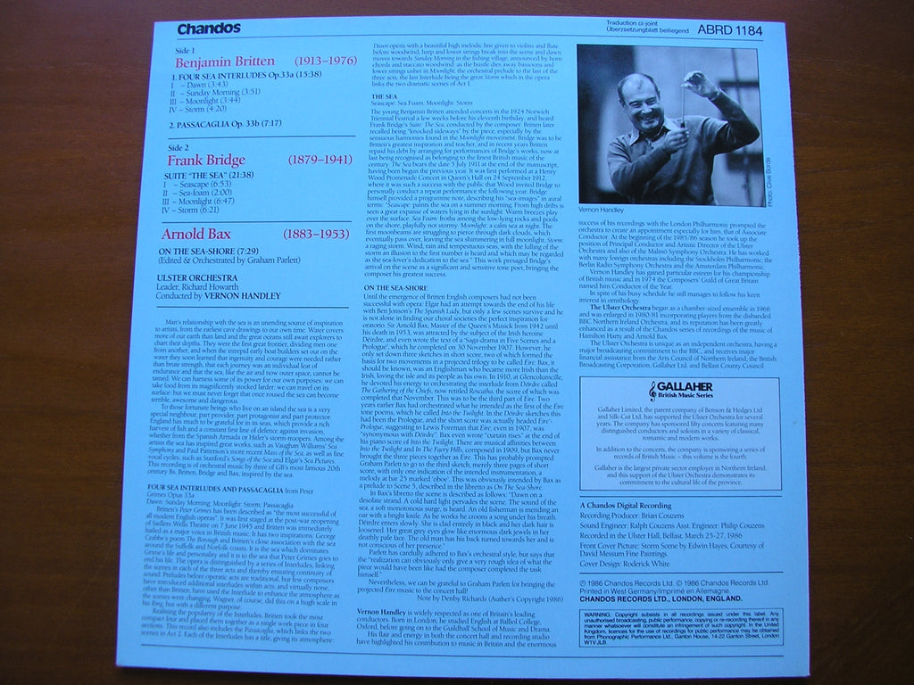 BRITTEN / BRIDGE / BAX: ORCHESTRAL WORKS        HANDLEY / ULSTER ORCHESTRA      ABRD 1184