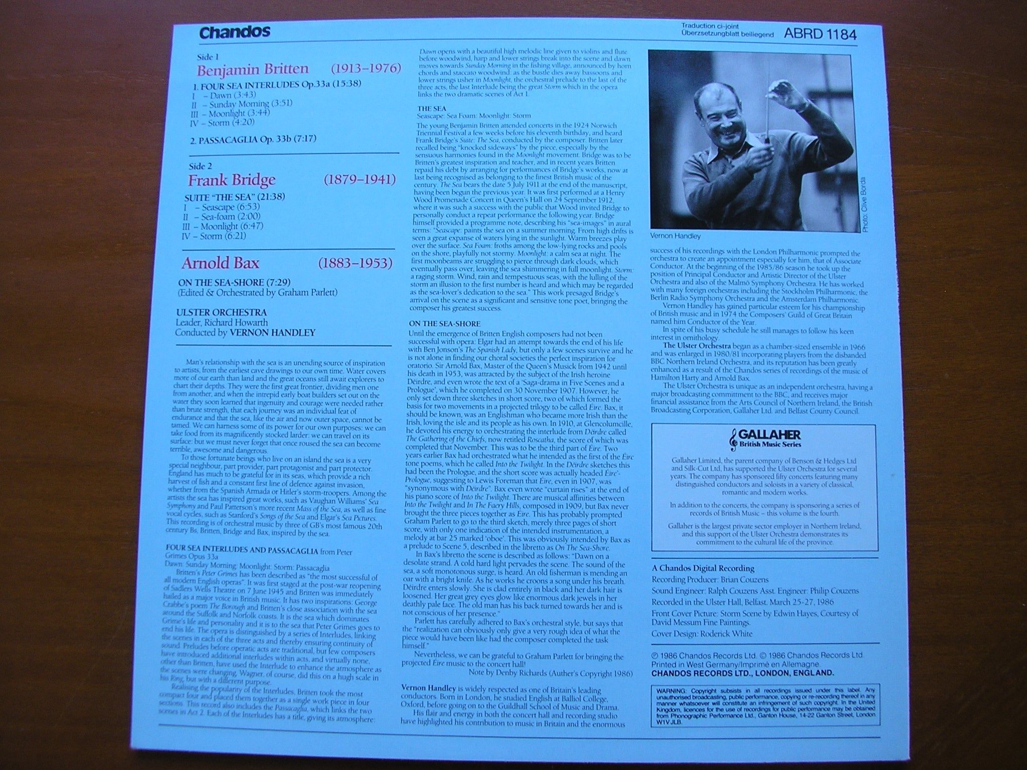 BRITTEN / BRIDGE / BAX: ORCHESTRAL WORKS        HANDLEY / ULSTER ORCHESTRA      ABRD 1184