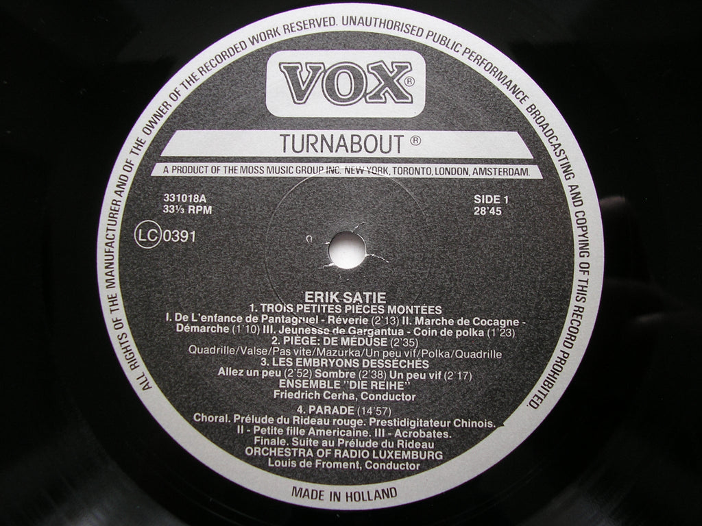 SATIE: PARADE / LA BELLE EXCENTRIQUE / 3 LITTLE BALLET PIECES / THE MEDUSA SNARE      FROMENT / LUXEMBOURG ORCHESTRA       TV 331018
