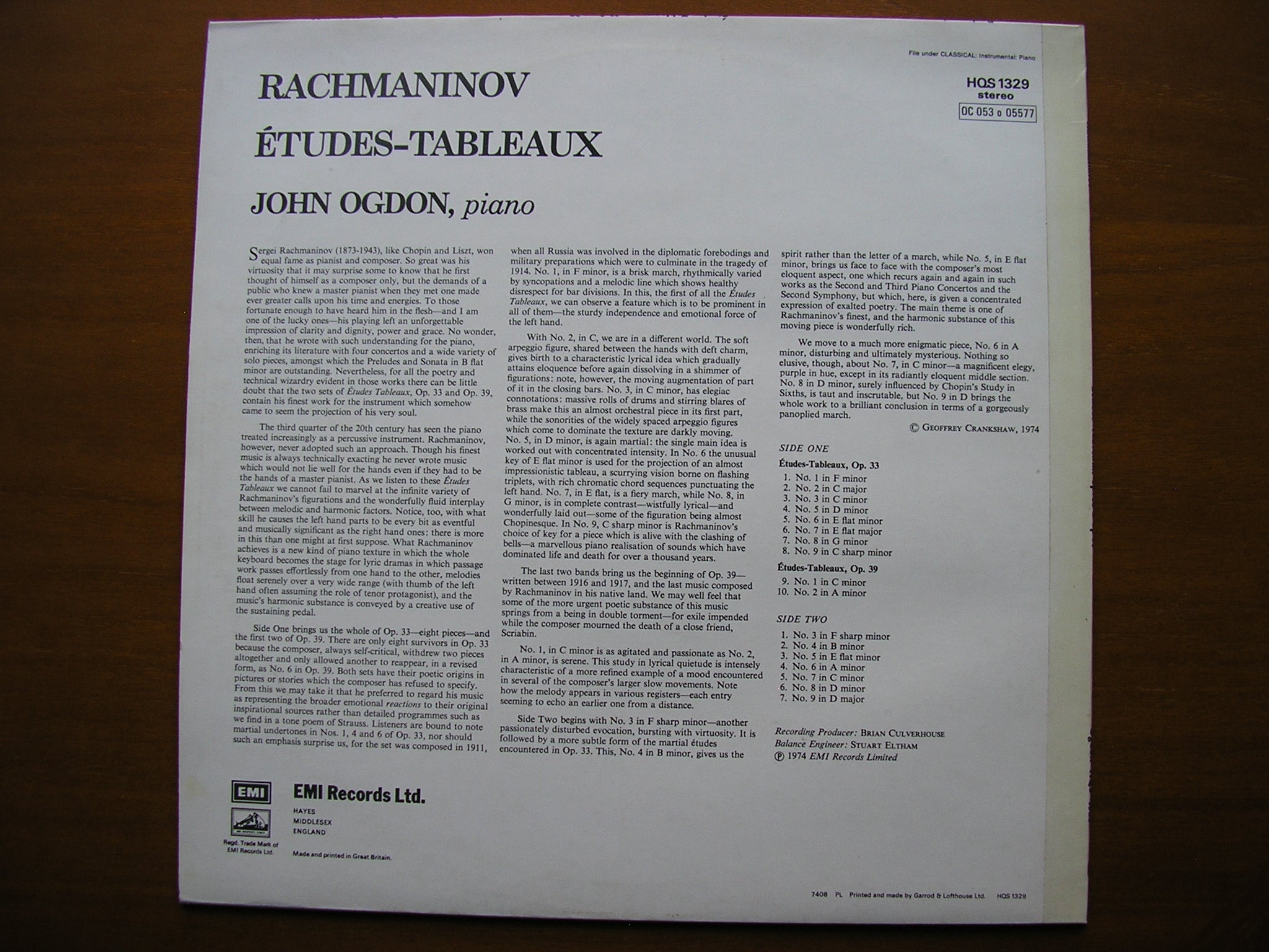 RACHMANINOV: ETUDES TABLEAUX Op. 33  &  Op. 39       JOHN OGDON      HQS 1329