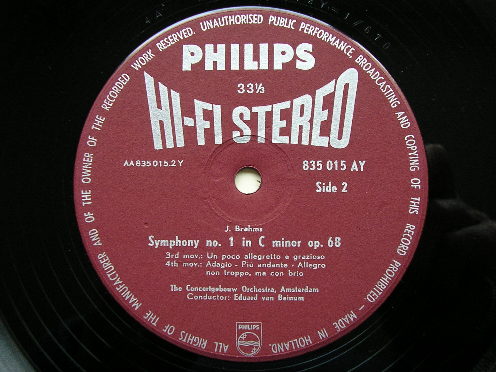 BRAHMS: SYMPHONY No. 1  VAN BEINUM / CONCERTGEBOUW ORCHESTRA   SABL 124