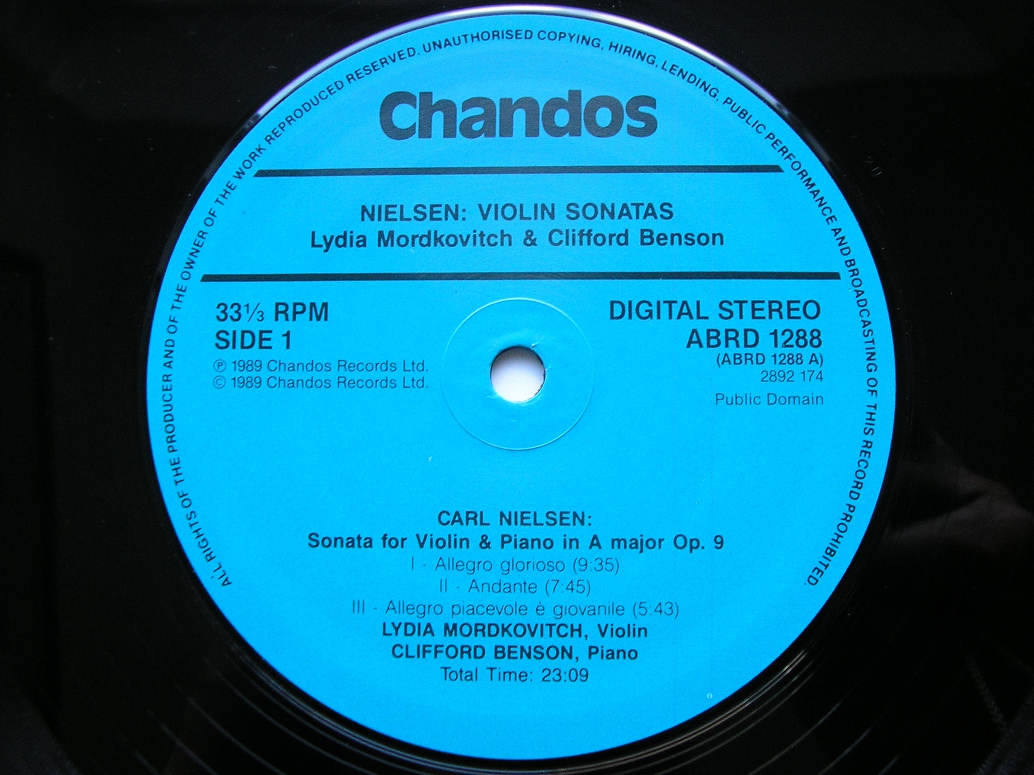 NIELSEN: SONATAS  FOR VIOLIN & PIANO in A Op. 9 & No. 2 Op. 35    LYDIA MORDKOVITCH / CLIFFORD BENSON    ABRD 1288