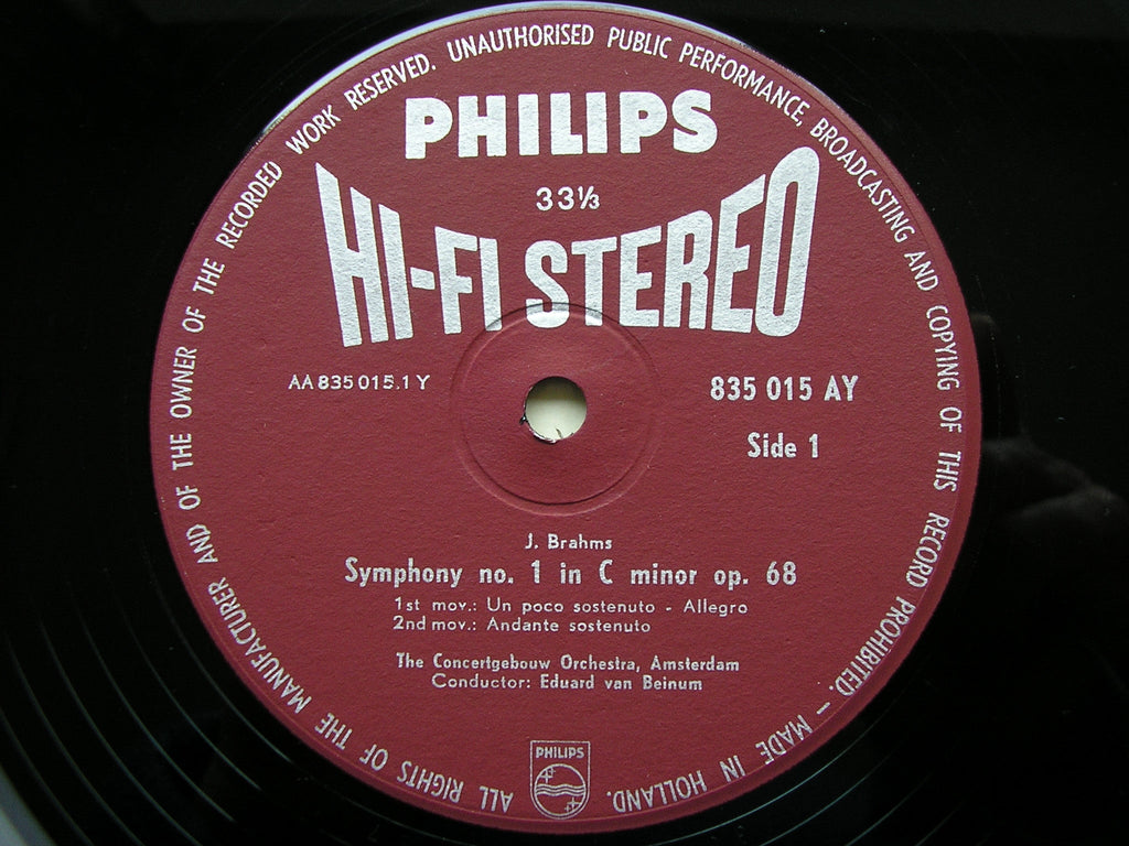 BRAHMS: SYMPHONY No. 1  VAN BEINUM / CONCERTGEBOUW ORCHESTRA   SABL 124