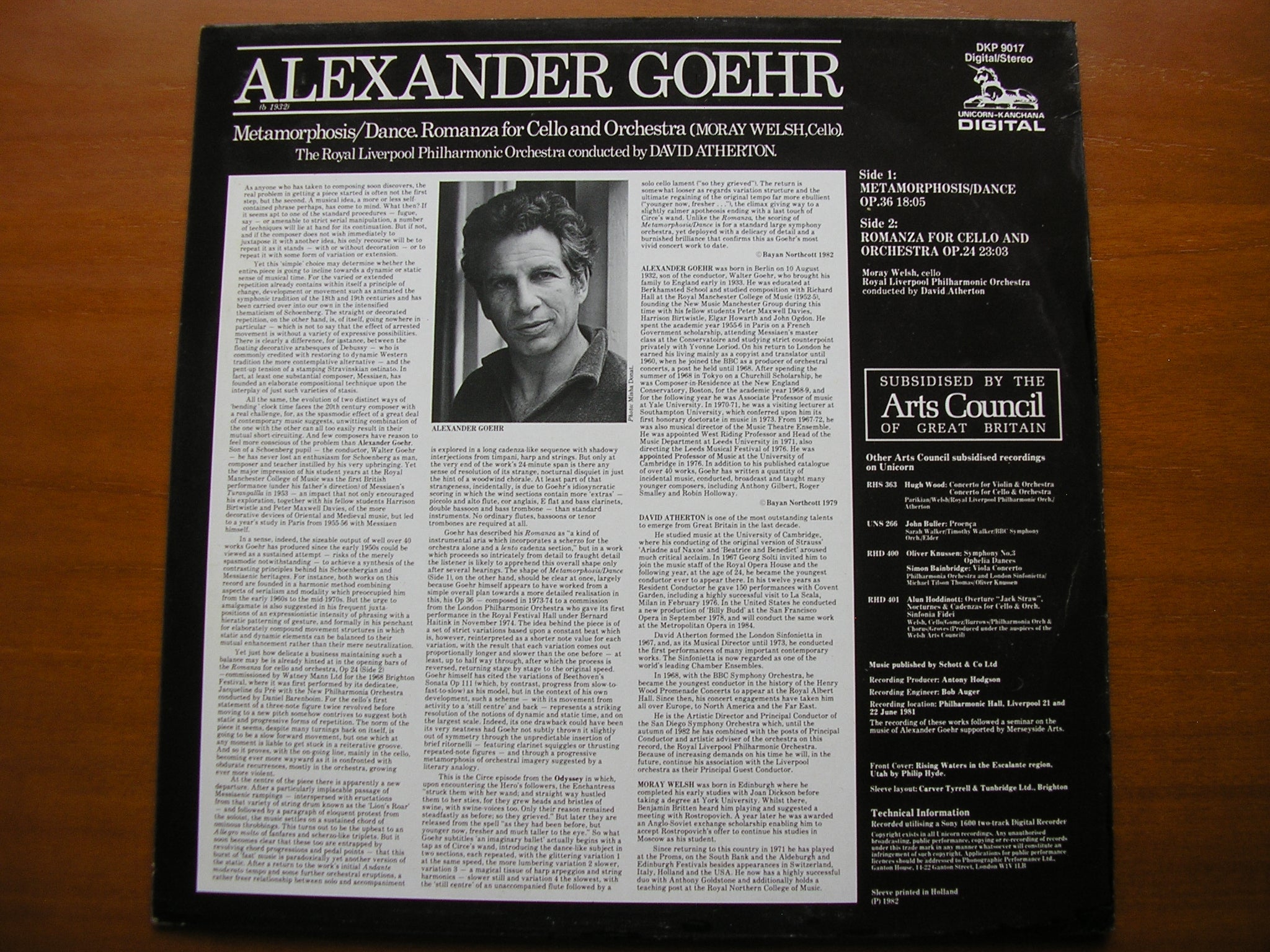 GOEHR: METAMORPHOSIS / DANCE / ROMANZA FOR CELLO & ORCHESTRA    WELSH / ROYAL LIVERPOOL PHILHARMONIC / ATHERTON      DKP 9017