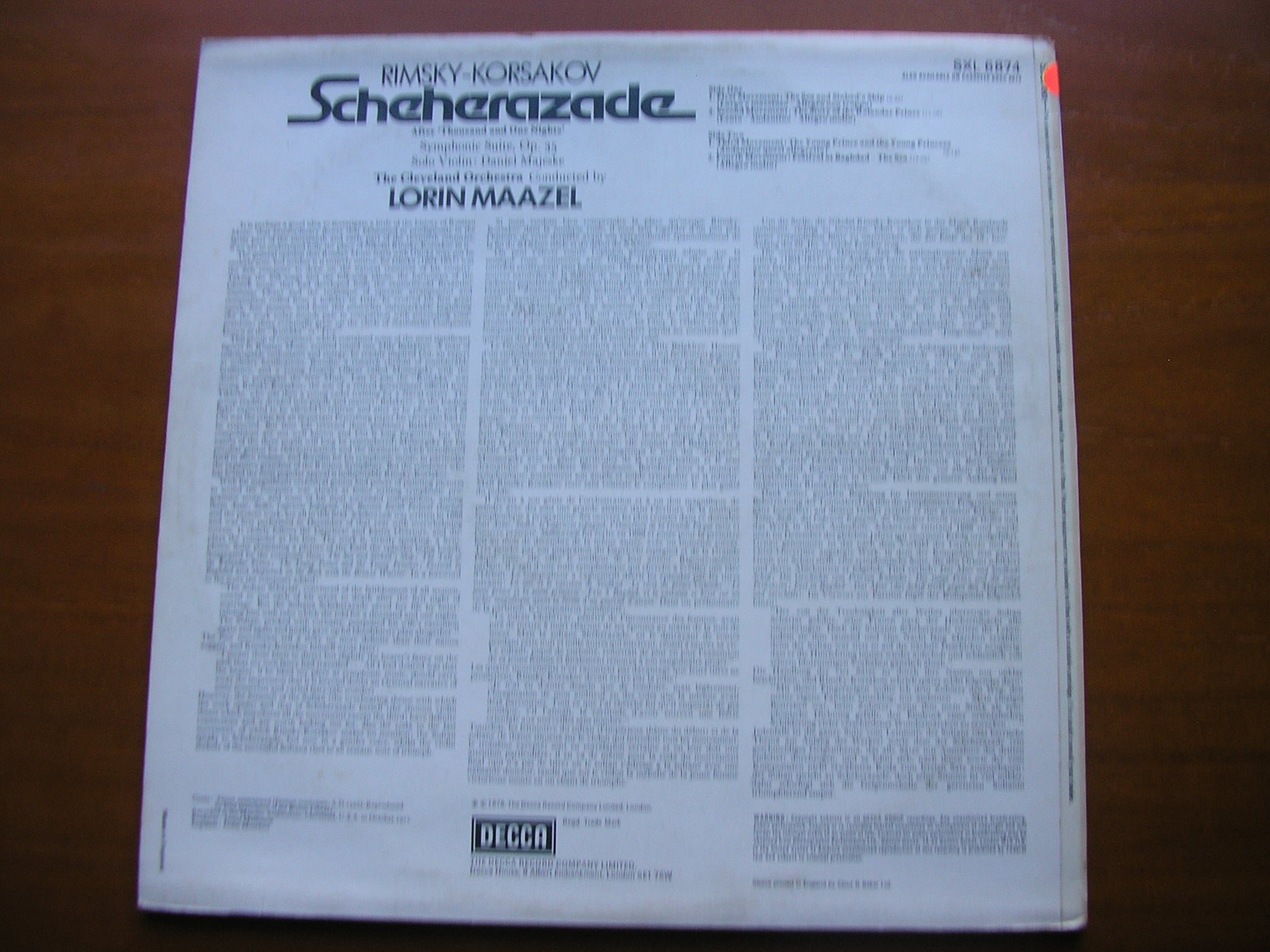 SXL 6874 RIMSKY-KORSAKOV: SCHEHERAZADE MAAZEL / CLEVELAND ORCHESTRA TEST PRESSING