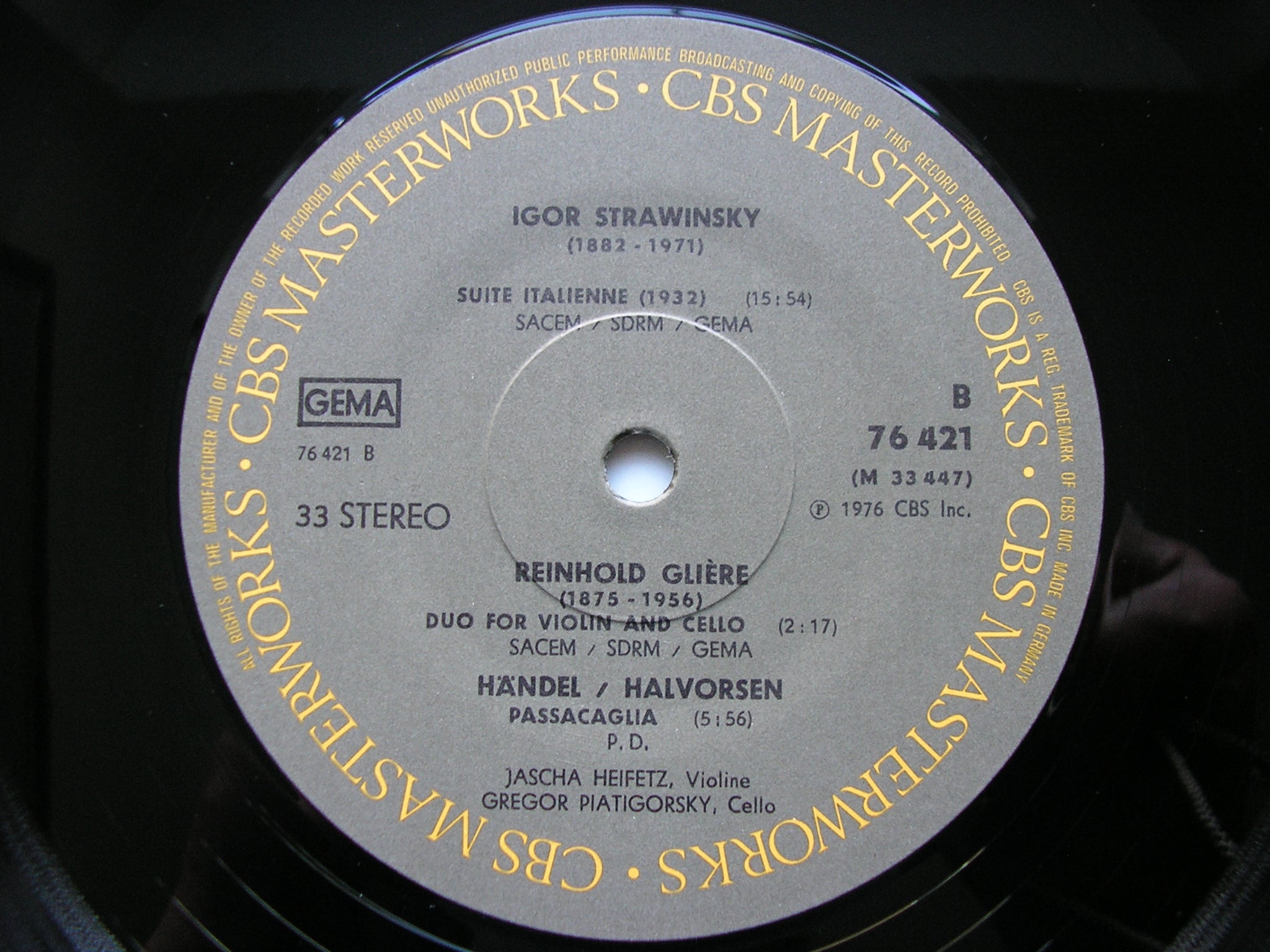 DVORAK: PIANO TRIO Op. 65 / STRAVINSKY / GLIERE / HANDEL    HEIFETZ / PIATIGORSKY / PENNARIO      76421