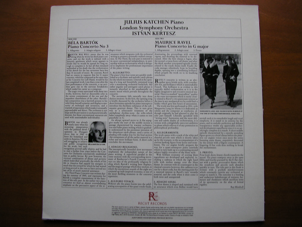 BARTOK: PIANO CONCERTO No. 3 / RAVEL: PIANO CONCERTO in G       KATCHEN / LONDON SYMPHONY / KERTESZ      REC 01