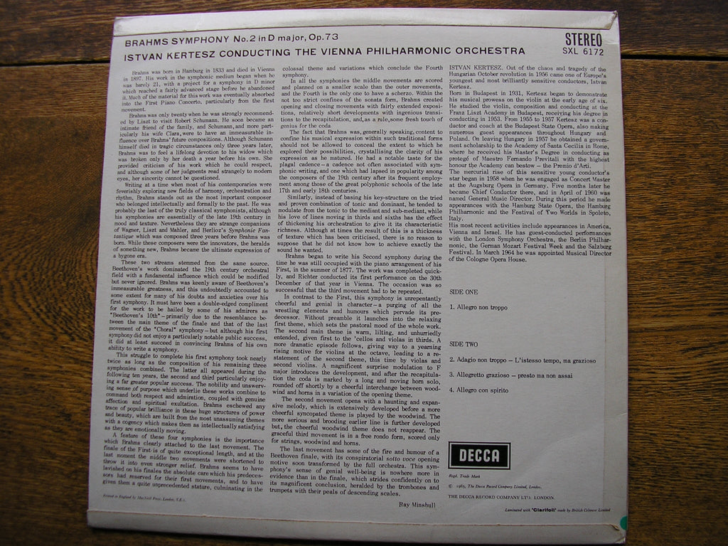 SXL 6172 BRAHMS: SYMPHONY No. 2 ISTVAN KERTESZ / VIENNA PHILHARMONIC