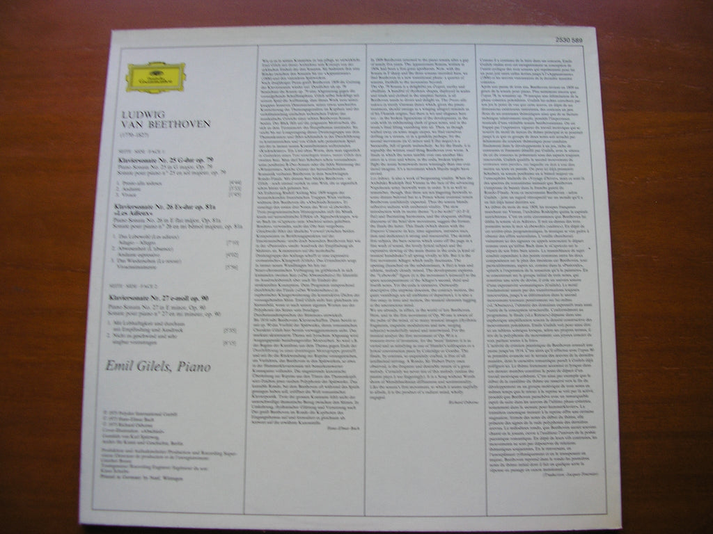 BEETHOVEN: PIANO SONATAS Nos. 25 / 26 'Les Adieux' / 27    EMIL GILELS   2530 589