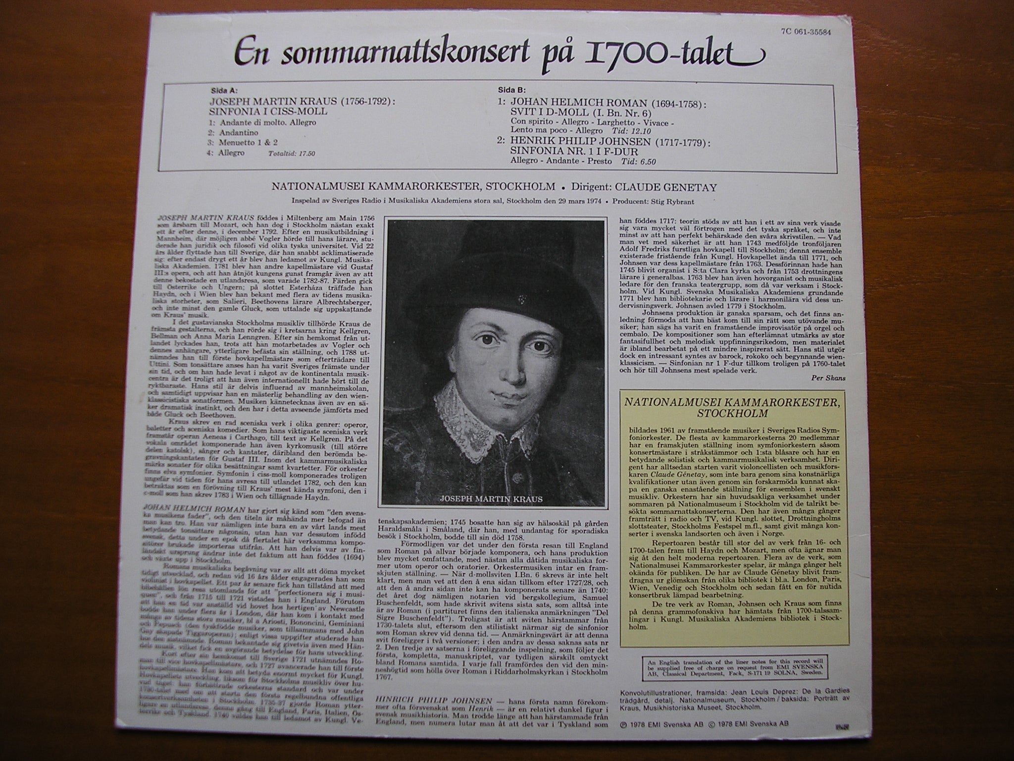 ROMAN / KRAUS / JOHNSEN: ORCHESTRAL MUSIC    STOCKHOLM CHAMBER ORCHESTRA / GENETAY     061 - 35584