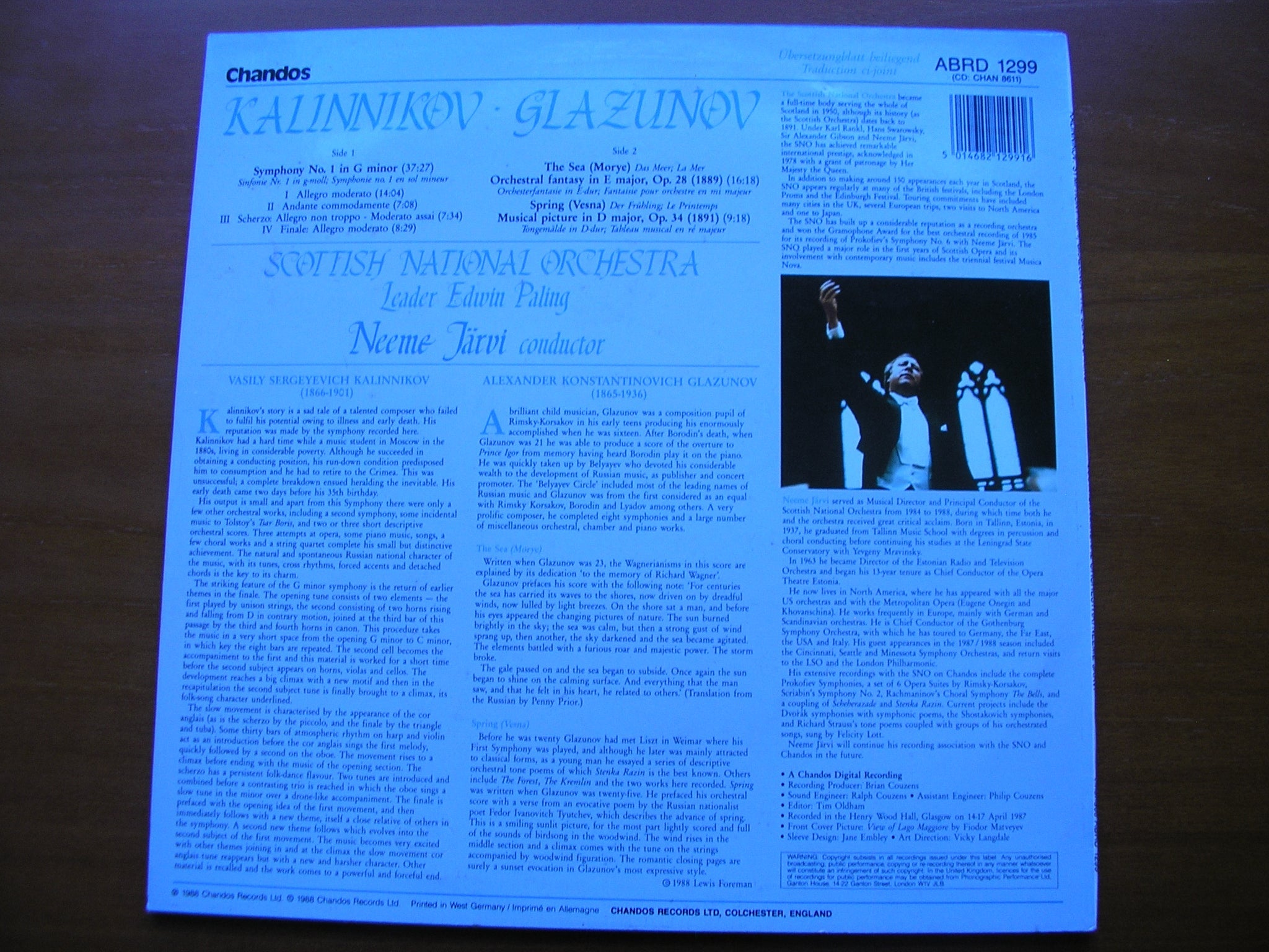 KALINNIKOV: SYMPHONY No. 1 / GLAZUNOV: THE SEA / SPRING    NEEME JARVI / SCOTTISH NATIONAL ORCHESTRA     ABRD 1299