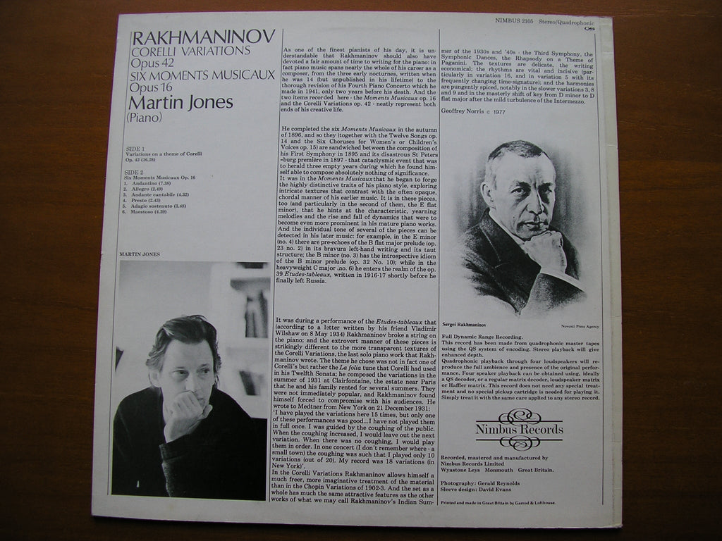 RACHMANINOV: CORELLI VARIATIONS / SIX MOMENTS MUSICAUX Op. 16     MARTIN JONES      NIMBUS 2105